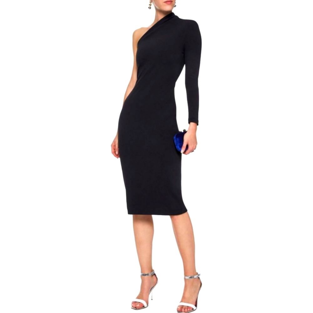 NWT Solace London Black One-shoulder crepe dress 